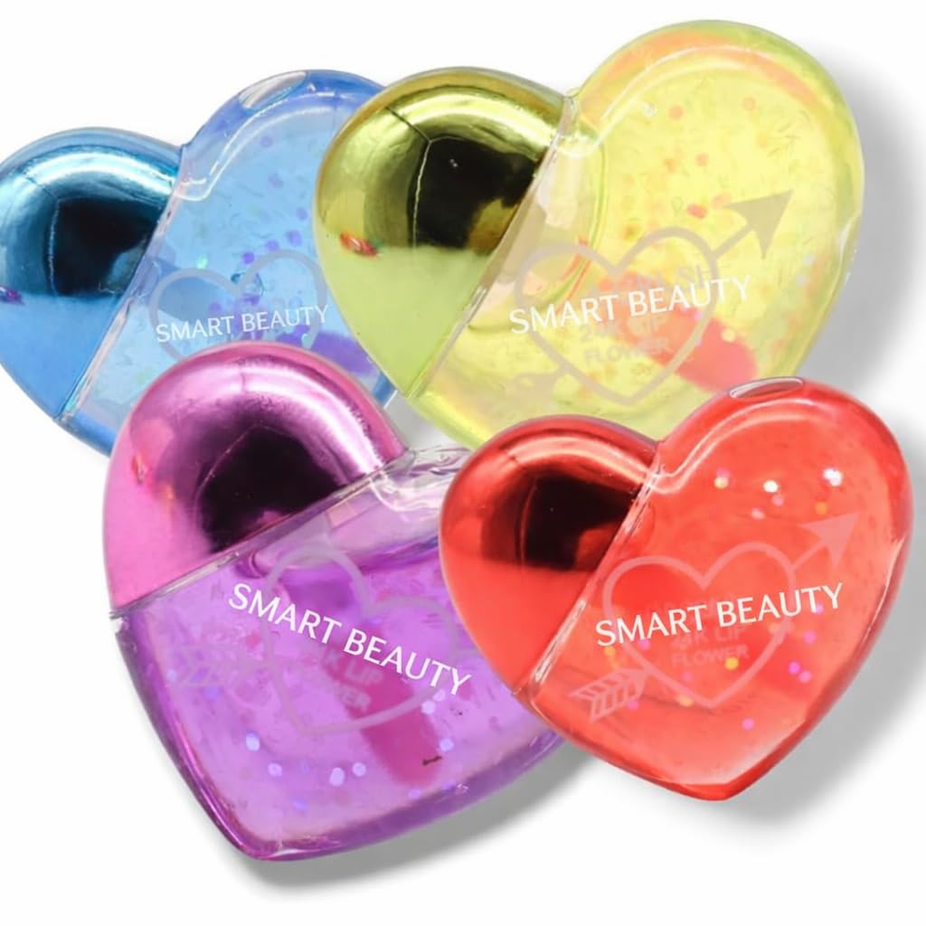 SMART BEAUTY Heart Shape Lip Balm Set – Moisturizing Lip Gloss with Glitter Jelly Formula, Cute Heart Container Lip Care for Girls & Women, Hydrating Lip Moisturizer, Portable Lip Care Gift Set (Pack Of 4)-image-23