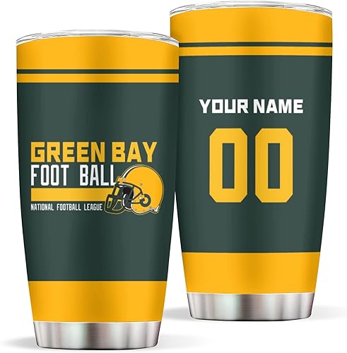 Miniatura 2 de Green Bay - Vaso personalizado de 20 onzas con tapas y pajilla, taza de café de viaje personalizada, vasos aislados, regalo de fútbol para hombres,