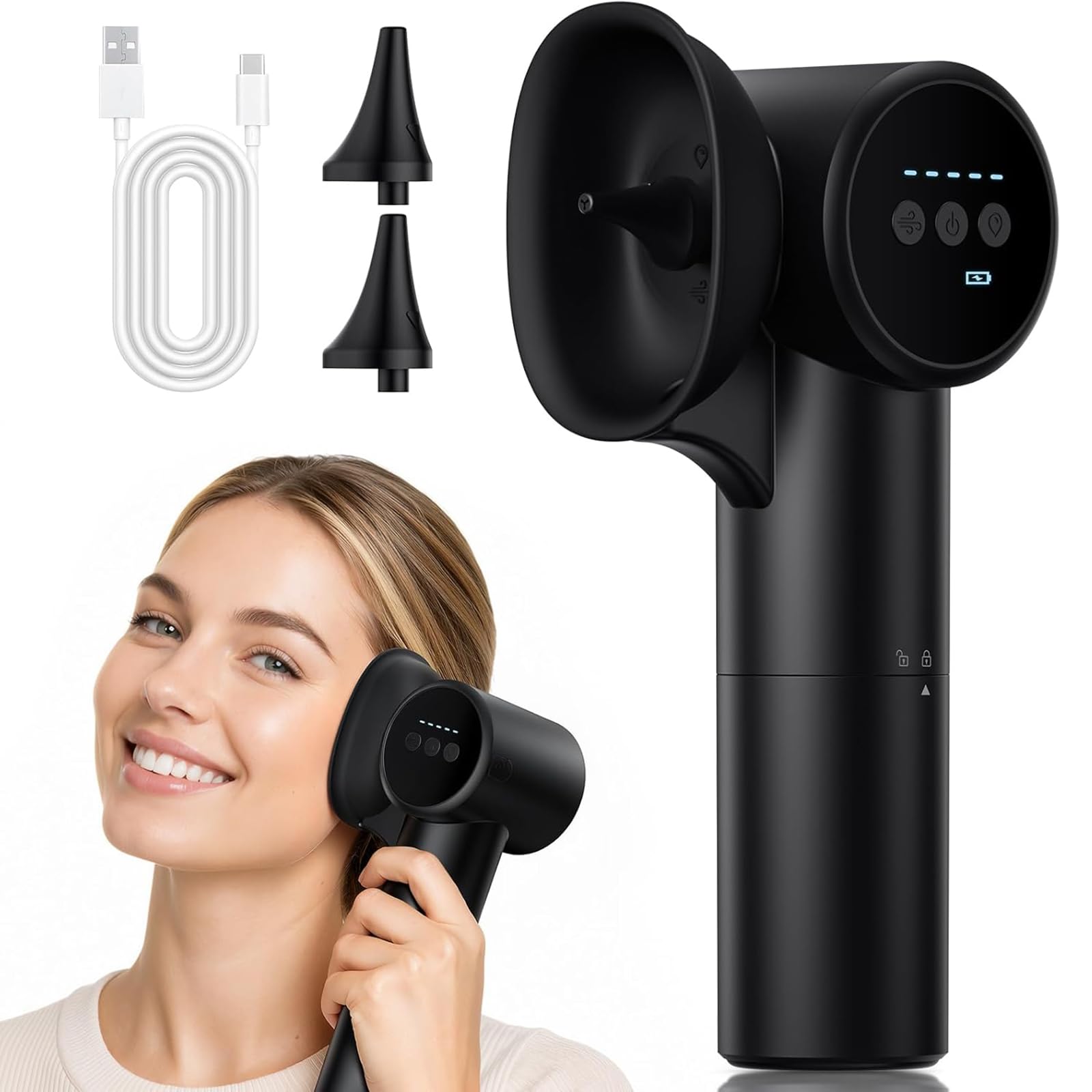 Rimozione Elettrica Del Cerume, Pulizia E Asciugatura Delicata 2 In 1 | Pulitore auricolare automatico, design a doppio scomparto, 5 impostazioni di pressione, IPX7, serbatoio dell'acqua da 160 ml