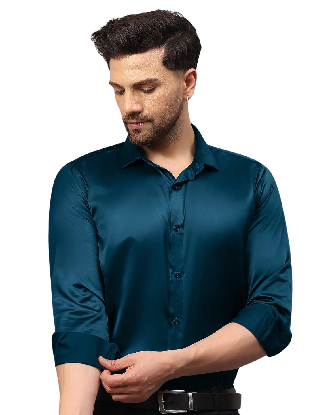 Men's Satin Shirt with Spread Collar Neck Line Solid Pattern Full Sleeves Regular Fit Western Style and Standard Length-image-29