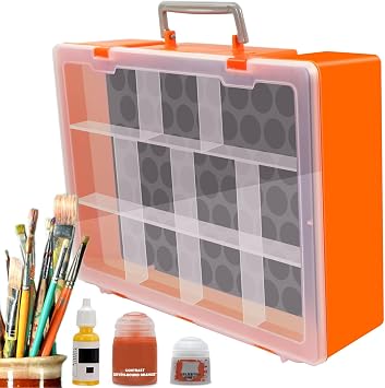 Evemodel 1set Model Paint Organizer with 60 Holes (Diameter 32.5mm) Pigment Bottle Storage Suitcase Dual-layer Portable Box SN03S Miniature Paint Storage