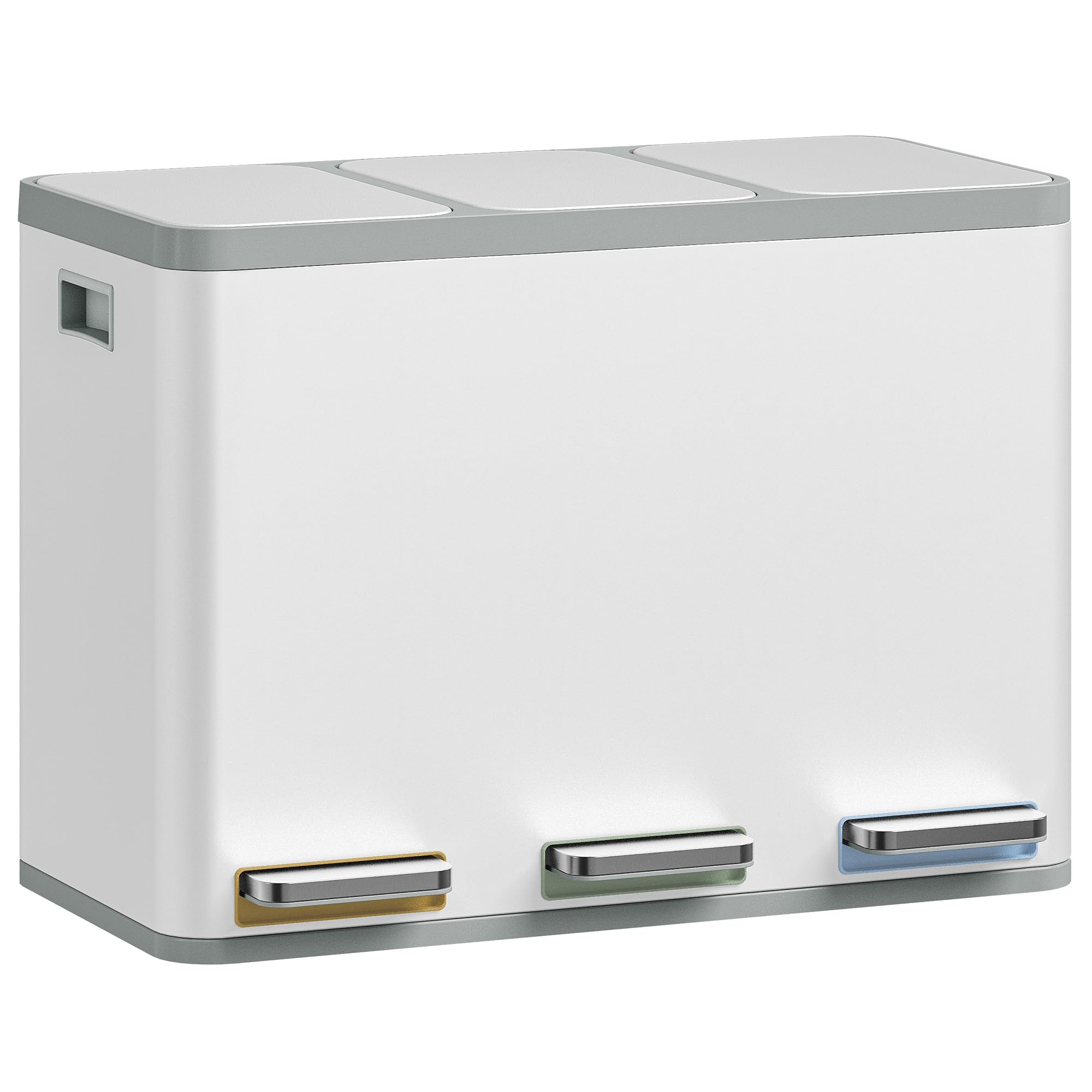 Hzuaneri Cubo de Basura para Reciclaje, Cubos de Reciclaje Cocina con Pedal 3 x 15 L, Contenedor de Acero Inoxidable con Cubos Extraíbles y 1 Rollo de Bolsas de Basura, Blanco SW04599W
