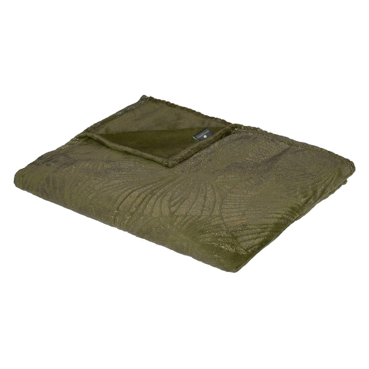 Plaid flanelle Atmosphera kaki et doré 180x230 cm pour grand canapé