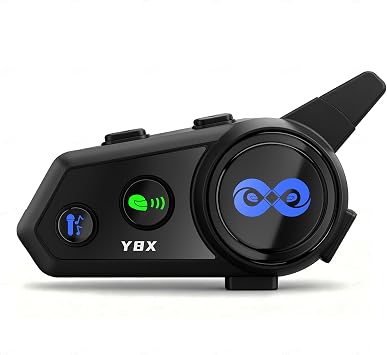 Oumurs Y8X Motorcycle Bluetooth Headset, 8 Riders Mesh Motorcycle Helmet Communication Intercom System with CVC Noise Cancellation, Dual Chip Waterproof Music Share 2 Type Mics Fit for Motorcycle