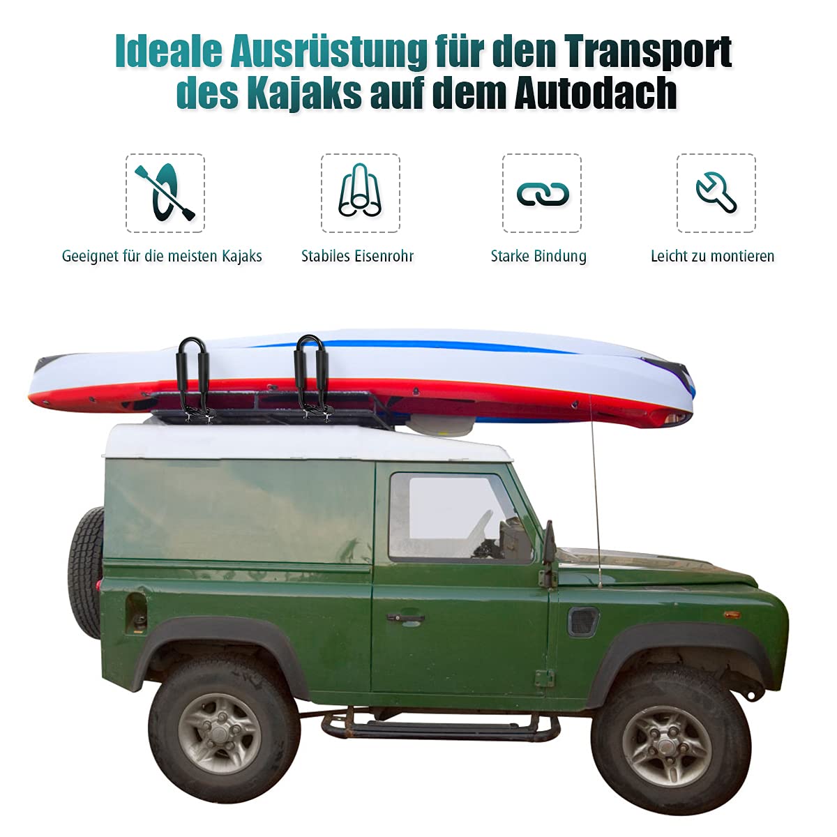 COSTWAY 4 x Kajakträger, Kajakhalter Auto, Bootshalter Autodachträger universal, Kajakstütze Bootsträger inkl. 4 Allzweckgurte
