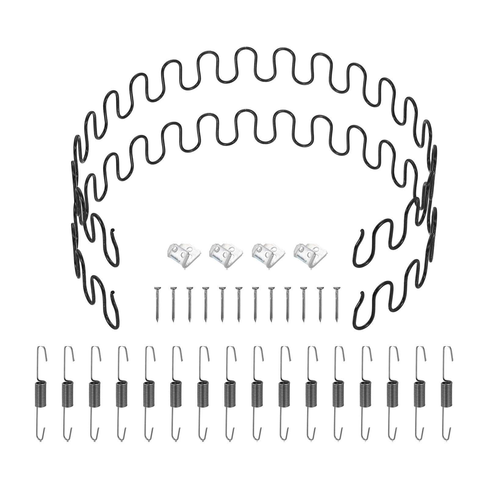 sourcing map 2Pcs 35.4" Upholstery Spring Replacement Kit, Carbon Steel Sagging Cushions Repair Kit Arch Spring with Balance Hooks, S Spring Clips, Screws for Sofa Recliner Chair, Black