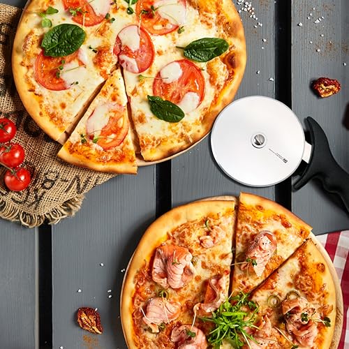 Image of HS 4.5 Inch Professional Pizza Cutter Sandwich Paratha Chapati Roti Wheel Smooth Rotating Slicer Food Grade Stainless Steel with Japanese Grade for Home and Commercial Use, Black
