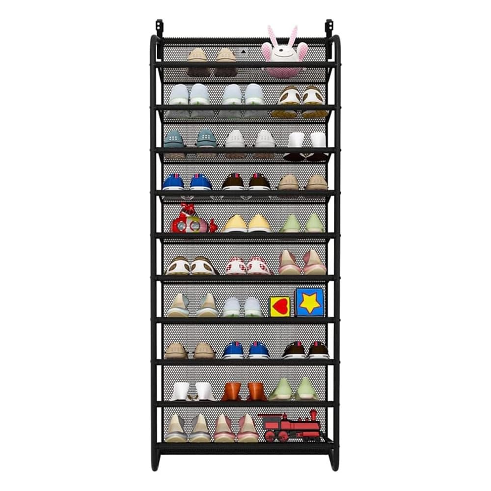 Organizador de Zapatos Colgante para Puerta de 10 Niveles, Negro, Marco de Acero con Malla, 54.5x21x159cm, Ahorro de Espacio, Multiusos (Negro, 54x21x159 CM)