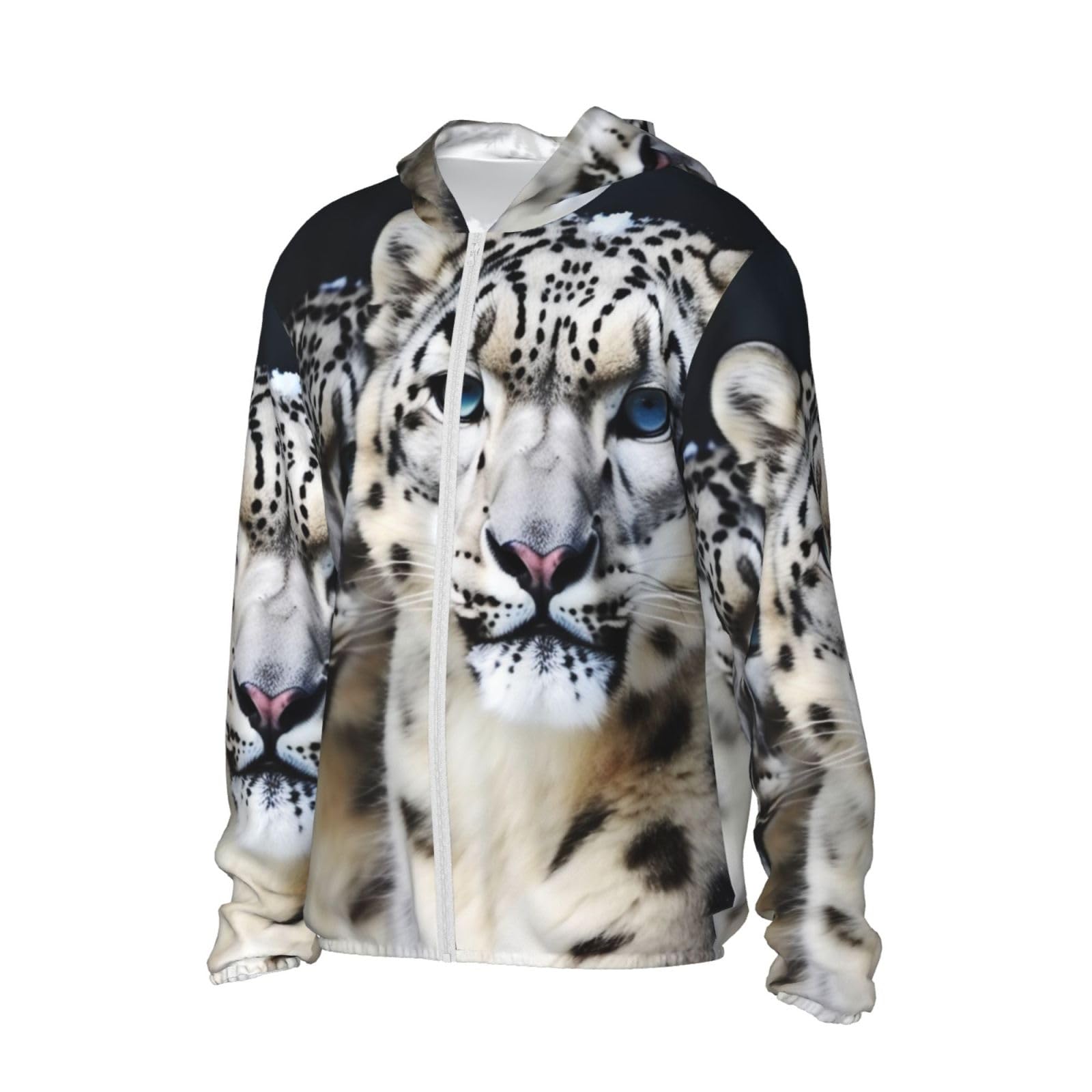 UPF 50+ Light Jacket Full Zip Sun Protection Hoodie for Women Men Long Sleeve Blue Eyed Snow Leopard Sun Shirts