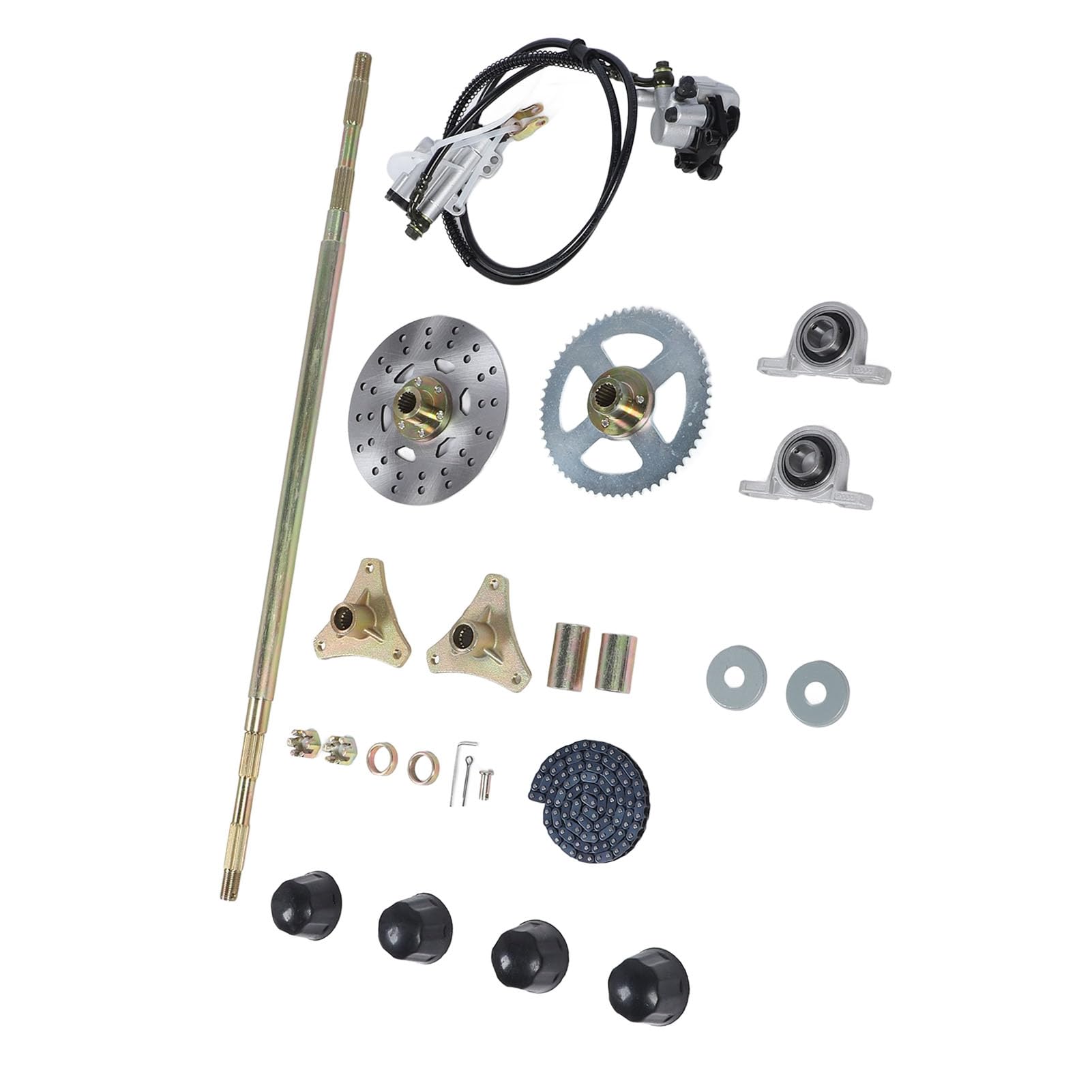 Kit de Eje Trasero rígido para Karts de 29 Pulgadas - Componentes metálicos quads ATV de 50 CC, 70 CC y 90 CC - Incluye Pinza de Freno, Disco y piñón - Juego