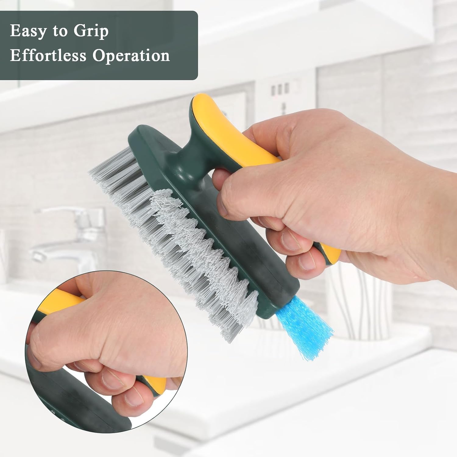 KBZONE Tile Grout Cleaner Brush, 4 in 1 with Squeegee, Multifunctional V-Shape Gap Scrub Brush Crevice for Floor, Corner, Window, Sink, Plastic, Green - Image 8 thumbnail