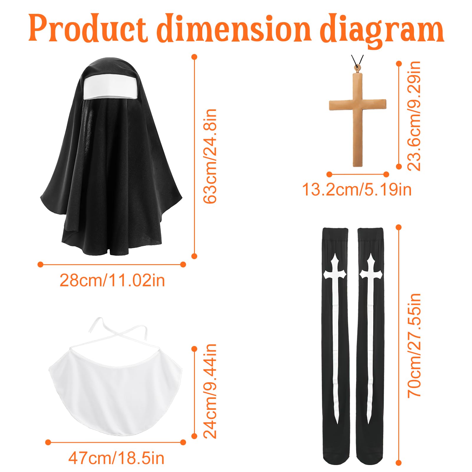 ShiBaiY Nun Costume, Black with Dress, Halloween Headdress, Saints and Sinners Fancy Dress Set including Veil - Image 2