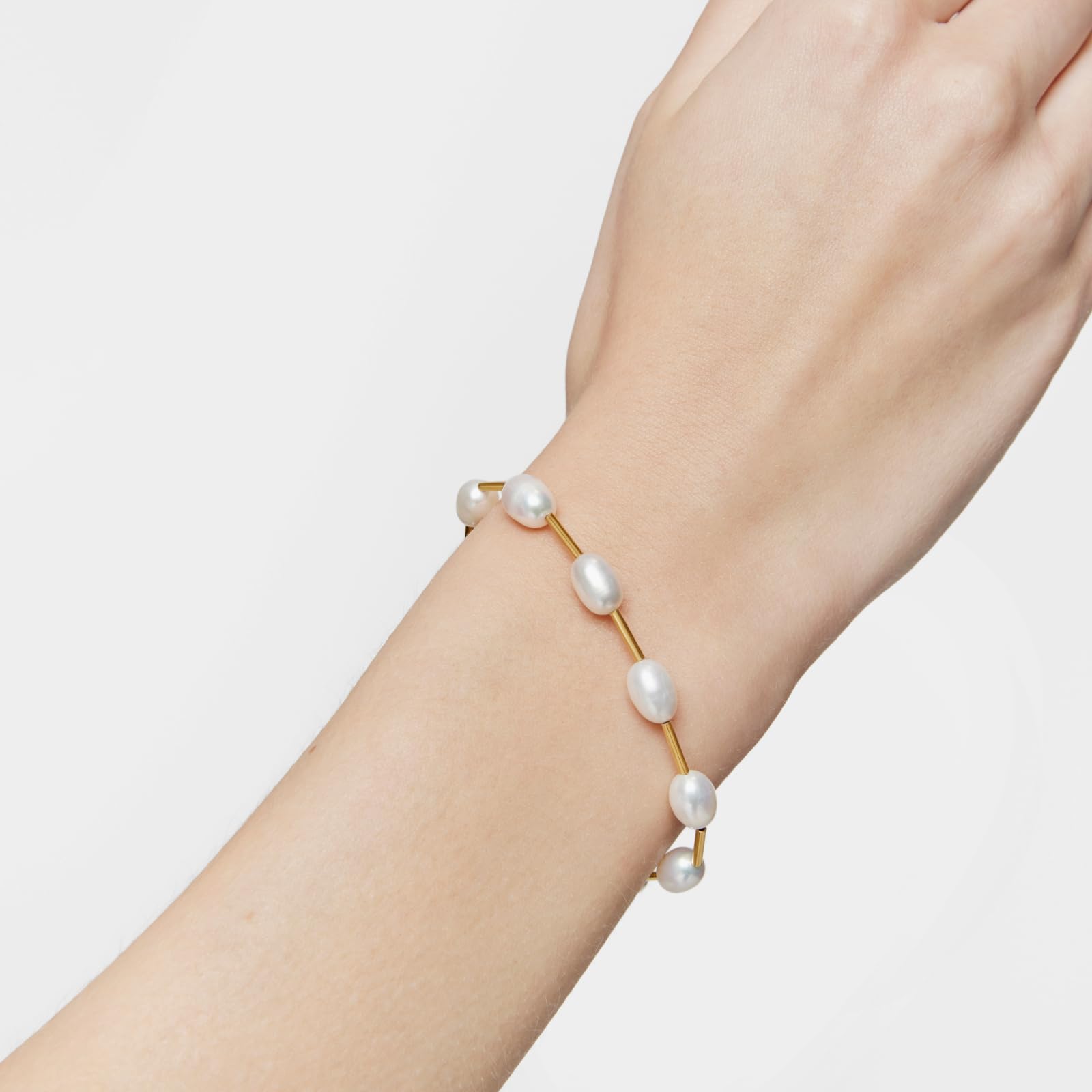 TOUS Pulsera Tubo para Mujer con Baño de Oro de 18 Kt sobre Plata de Primera Ley y Perlas Cultivadas, Colección Gloss