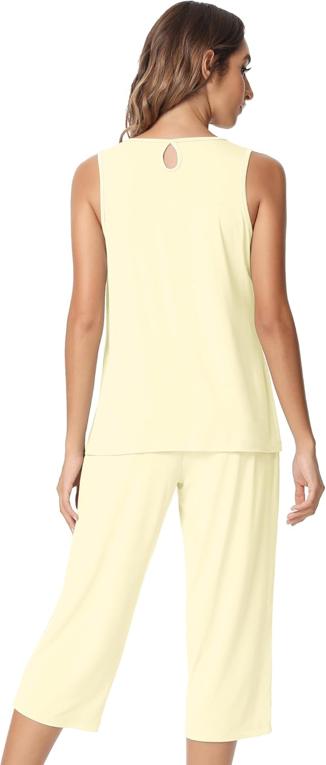NACHILA Pajamas for Women-Viscose Made from Bamboo, Sleeveless Pjs Tank Top Capri Pants Pajama Sets Cooling Sleepwear - Image 2