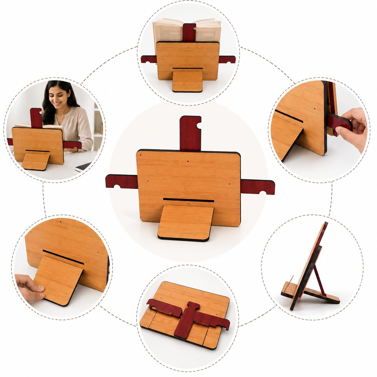 GKD Book Reading Stand Desk Accessories For Adjustable Angles Compatible With All Size Books, A3 Large Size, Heavy, Bulky, Large Book Stand, Tablet & Mobile A Book Holder For Reading (Big Size Bamboo) 2