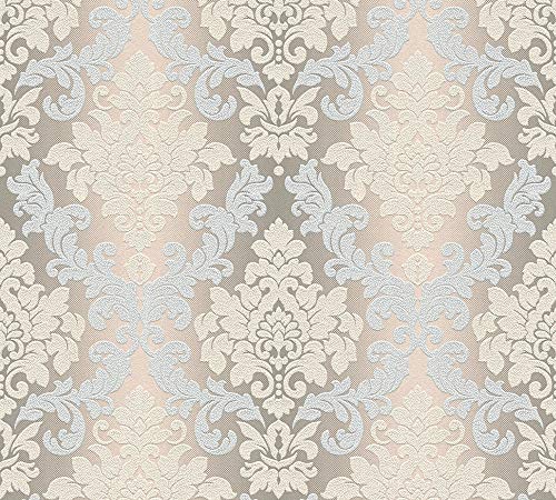 awallo Papier peint intissé avec paillettes neo baroque glamour classique, 10,05 x 0,53 m, beige, marron métallisé, fabriqué en Allemagne 362681 36268-1 Cover