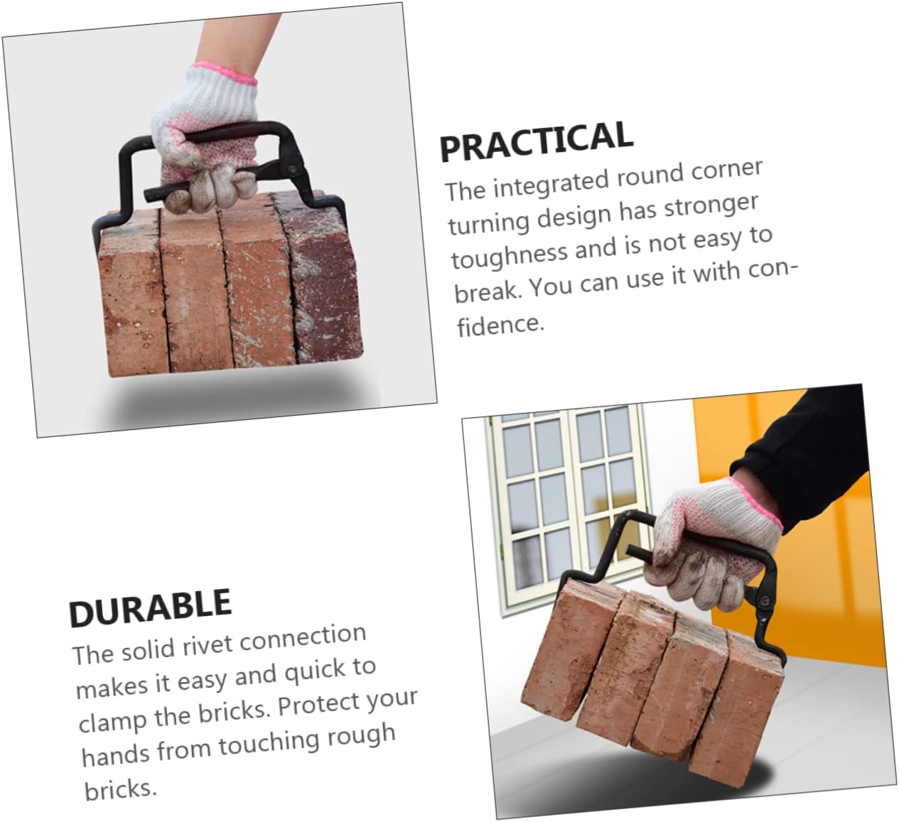 Adjustable Brick Clamp Brick Tongs Construction Clamp Tool Multi-Functional Pliers for Moving and Lifting Bricks Forged Spring Steel 10.82 X 6.69 X 0.78 in 1 pack image 5