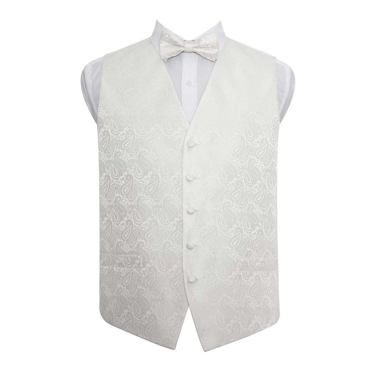 Dqt Men's Ivory ’S Paisley Floral Wedding Waistcoat Vest & Bow Tie Set – Groom Formal Suit – 36" (S)