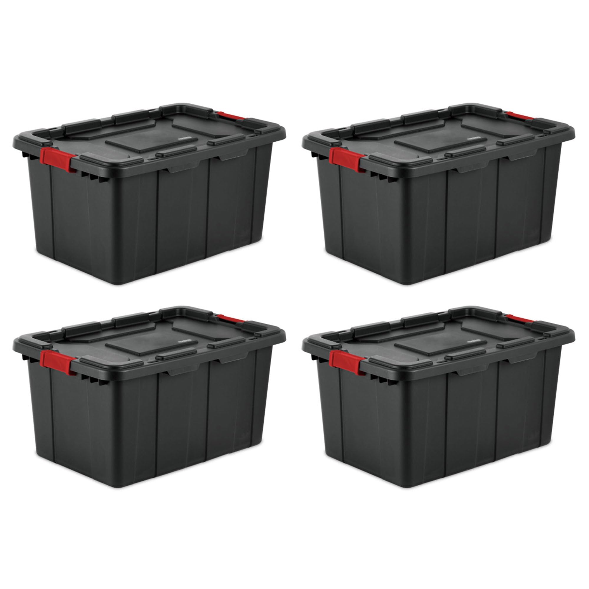 Sterilite 12-Pack Industrial Tote, Plastic Storage Bins with Lids, 27 Gallon, Black - Heavy-Duty Organizing Containers for Closet, Bathroom, and Office