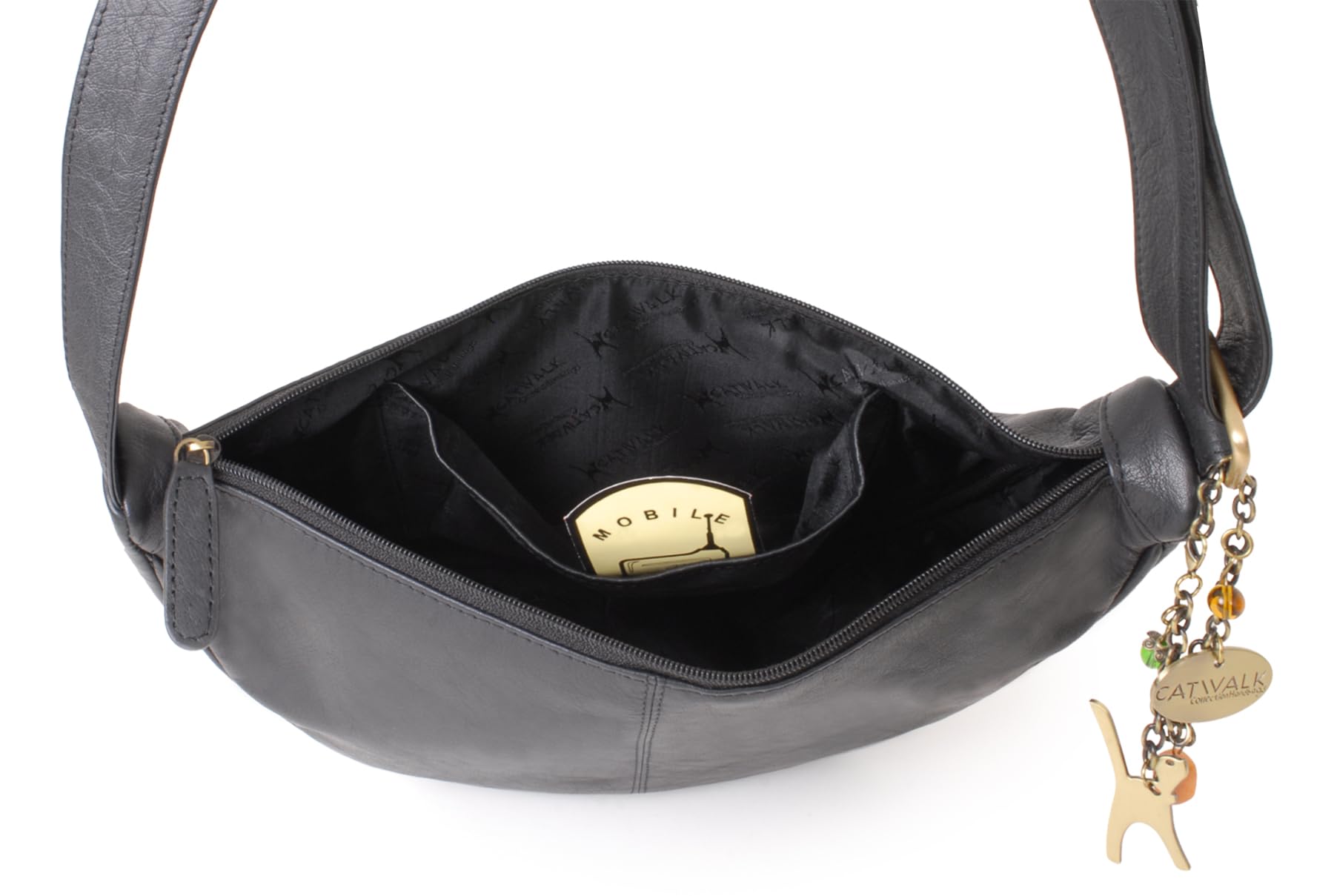 Catwalk Collection Handbags - Borsa Mezzaluna in Vera Pelle - Borsa a Tracolla Media da Donna - Borsetta a Mano - Tracolla Regolabile - Luna