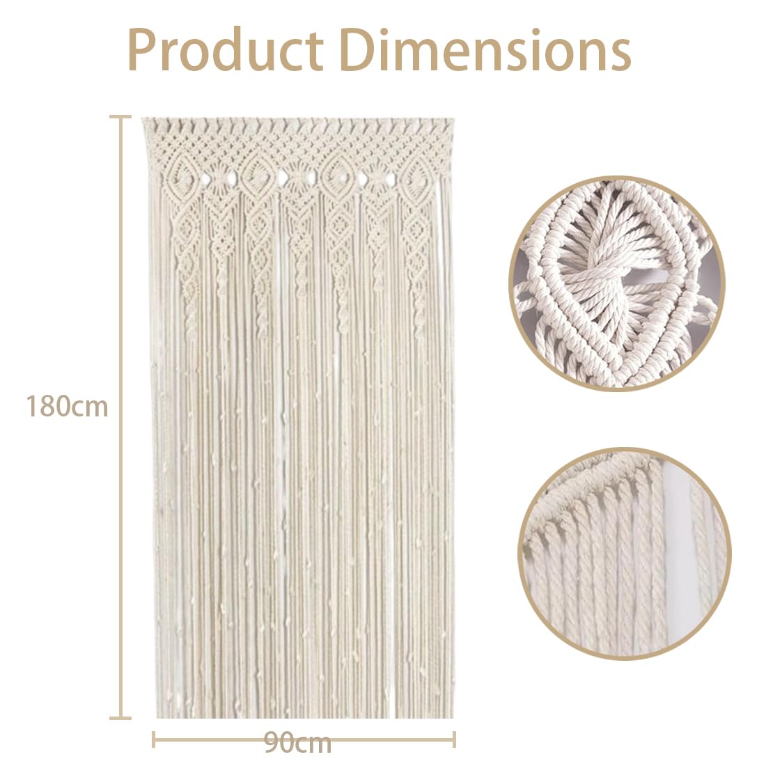 Arazzo da parete in macramè, stile bohémien, tessuto a mano, in macramè, decorazione da parete per divisori, tende per finestre, matrimoni, decorazioni da parete per la casa, beige (35 x 70 cm)