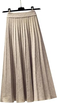 TEidea Women'S Skirts High Waist Knitted Black Maxi Skirt, Autumn And Winter Black And White Pleated Midi Skirt