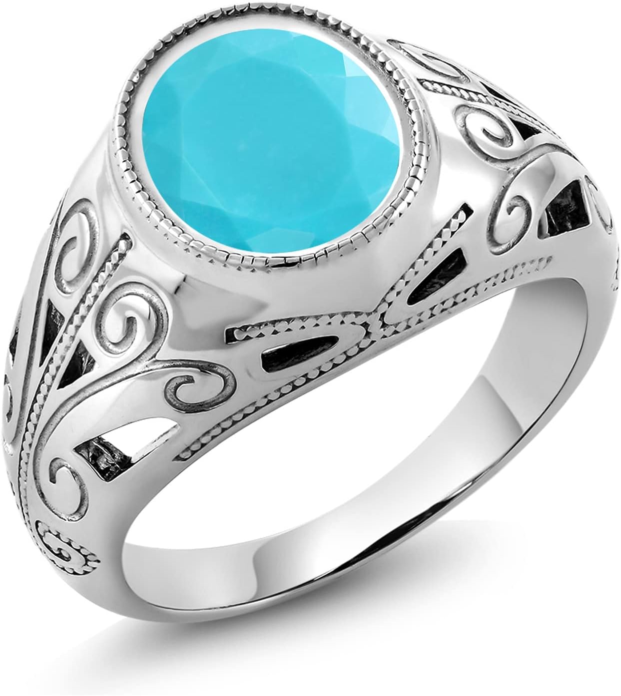 Gem Stone King Men's 925 Sterling Silver Gemstone Birthstone Ring for Men | Oval 12X10MM | Available in Size 7, 8, 9, 10, 11, 12, 13