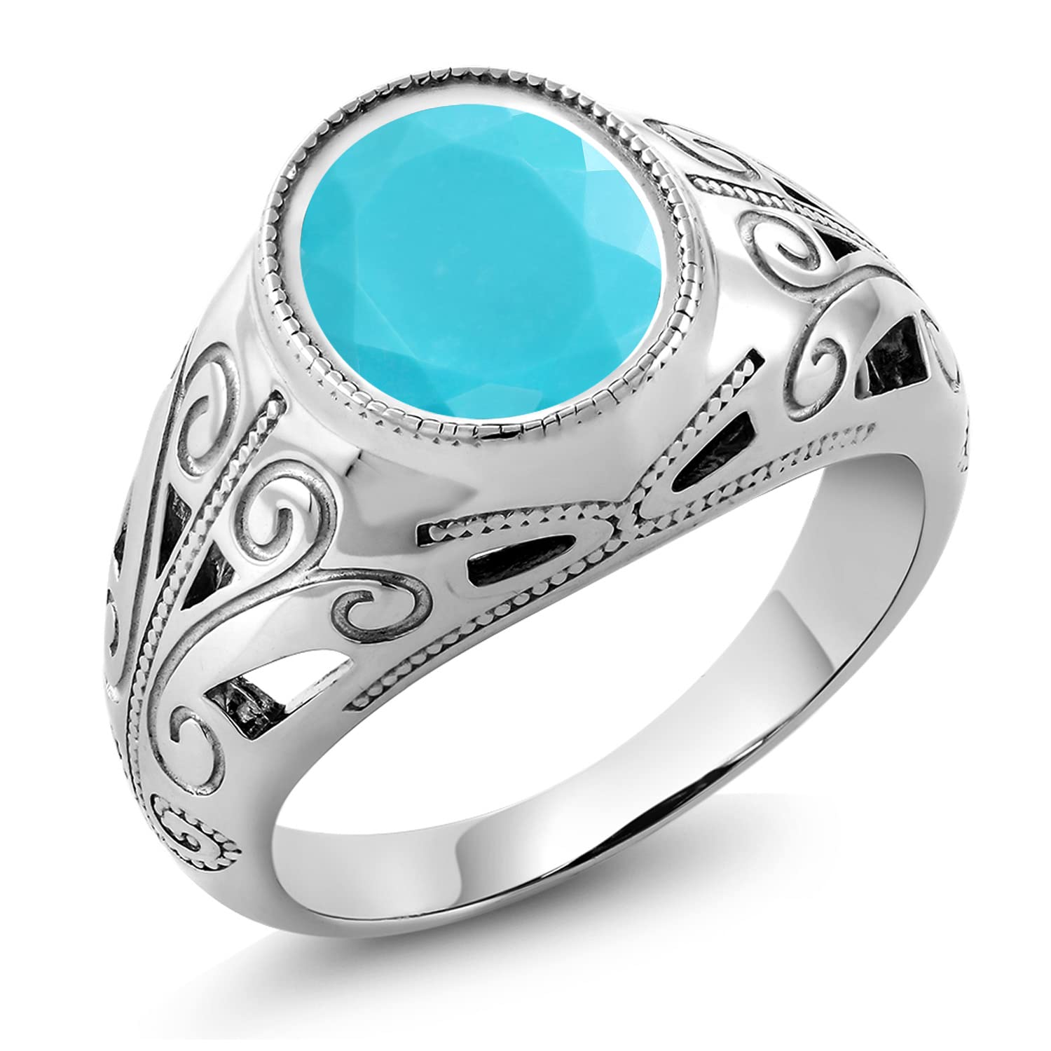 Gem Stone King Men's 925 Sterling Silver Gemstone Birthstone Ring for Men | Oval 12X10MM | Available in Size 7, 8, 9, 10, 11, 12, 13