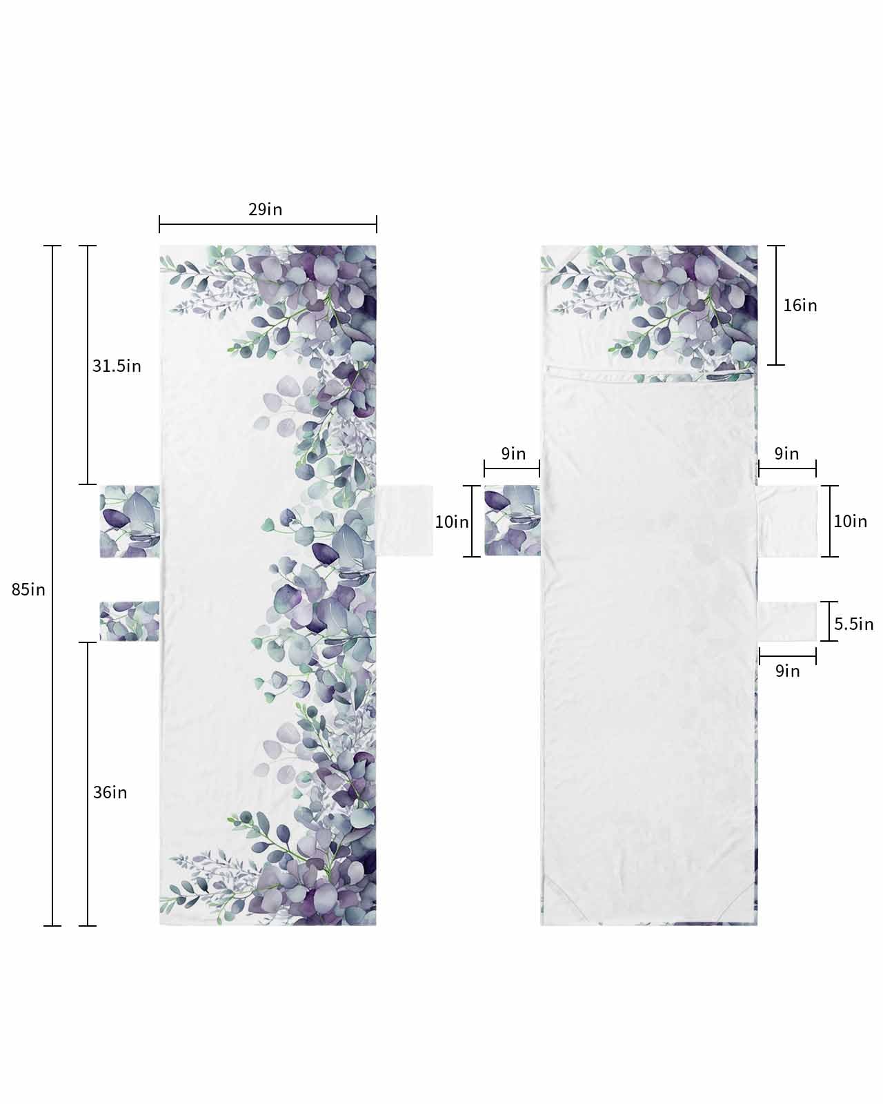 Purple Teal Eucalyptus Leaves Beach Lounge Chair Towel Cover, Soft Chaise Lounge Towel with Side Pockets Patio Pool Chairs Cover for Beach/Pool Sunbathing 29x85 Spring Summer Floral Botanical