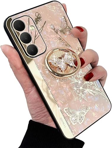 Changjia Funda con función atril para Samsung Galaxy A15 5G, bonita funda con purpurina 3D con diamantes de imitación de mariposa con diamantes de