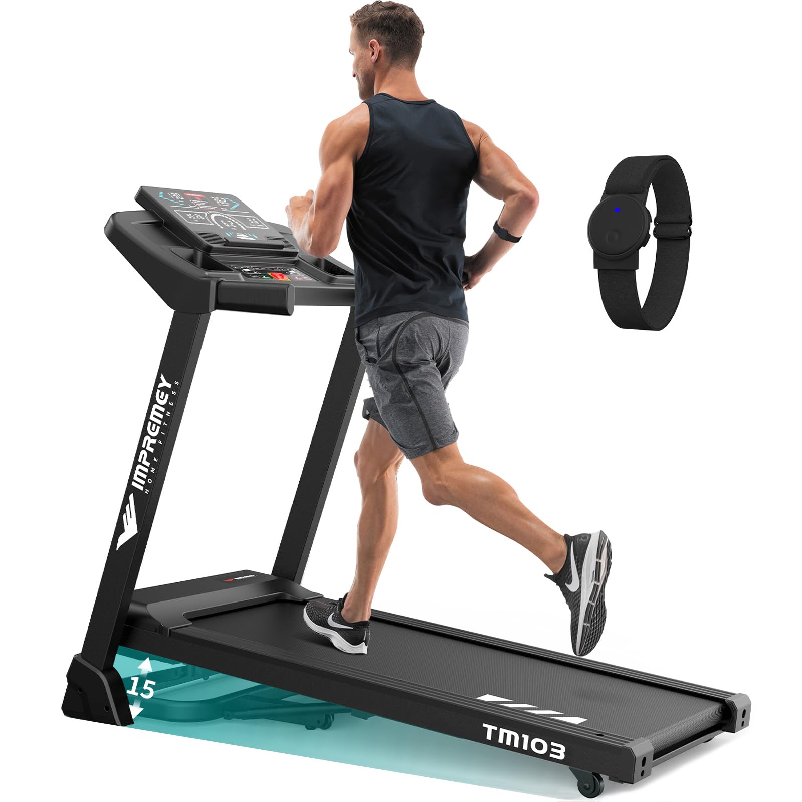Impremey Foldable Treadmill 15-Level Incline