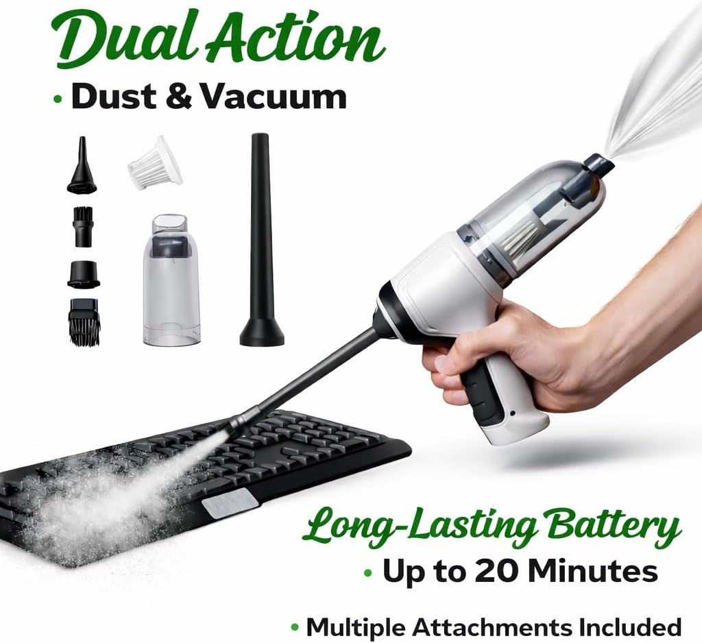 GajetNest Handheld Mini Portable Compact Car Vacuum Cleaner & Blower 3-in-1 with HEPA Filter, Lightweight Design, 25-Minute Running Time, Cordless Rechargeable Crevice Tool - 15000 PA Suction