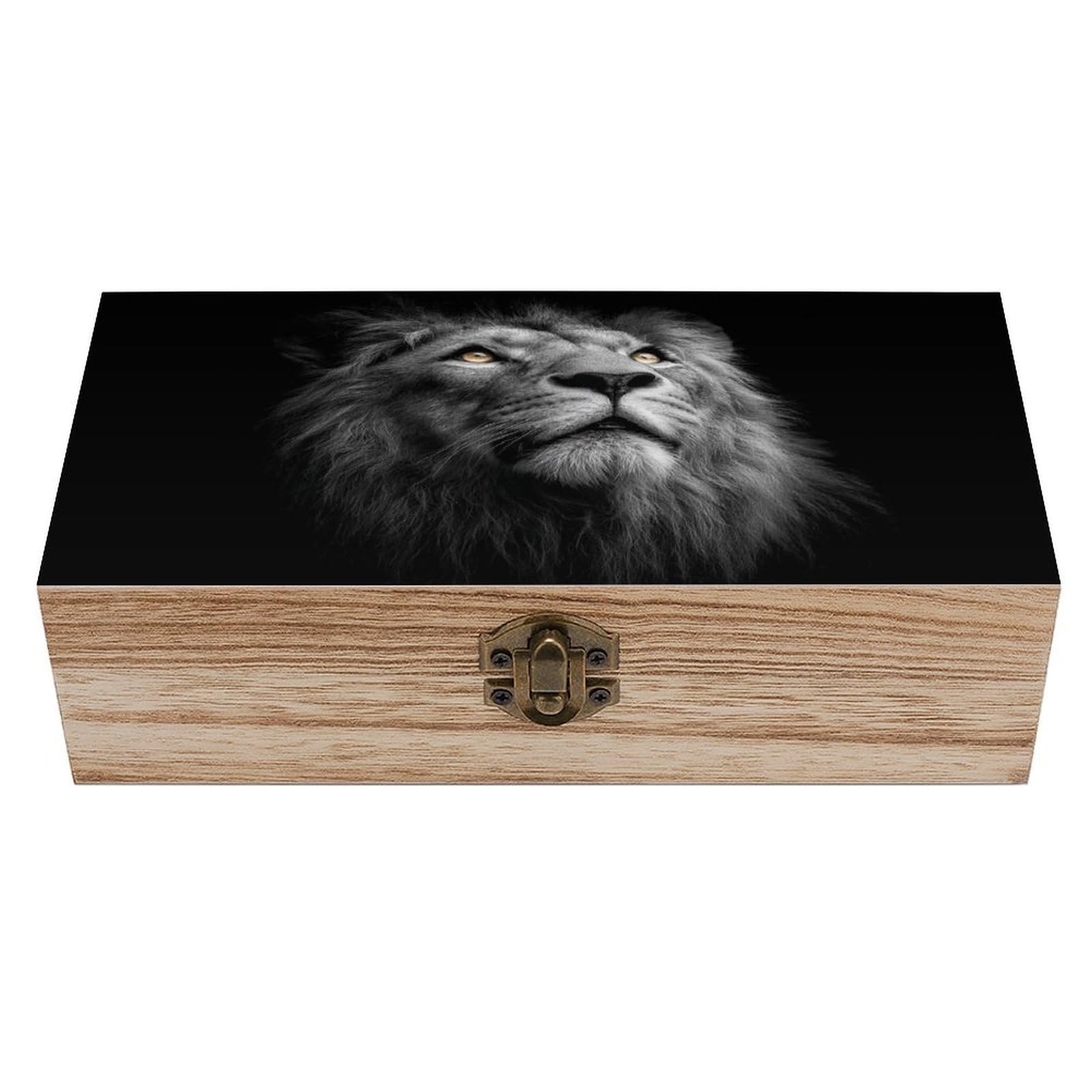 asbwuo Lion's Head Wooden Storage Box with Hinged Lid