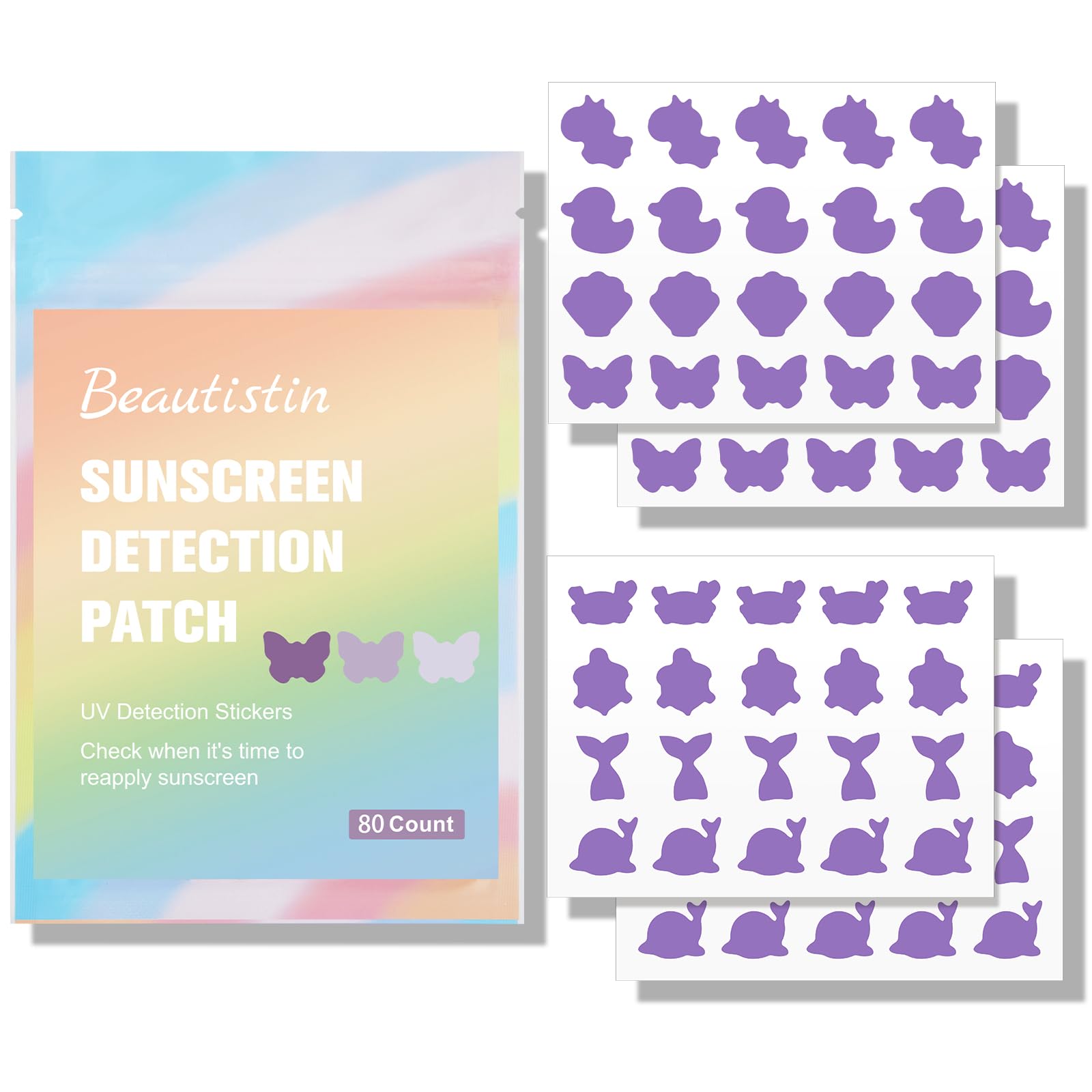 UV Detection Stickers for Sunscreen - 80 Count UV Detection Stickers Know When to re-Apply Sunscreen Sun Protection