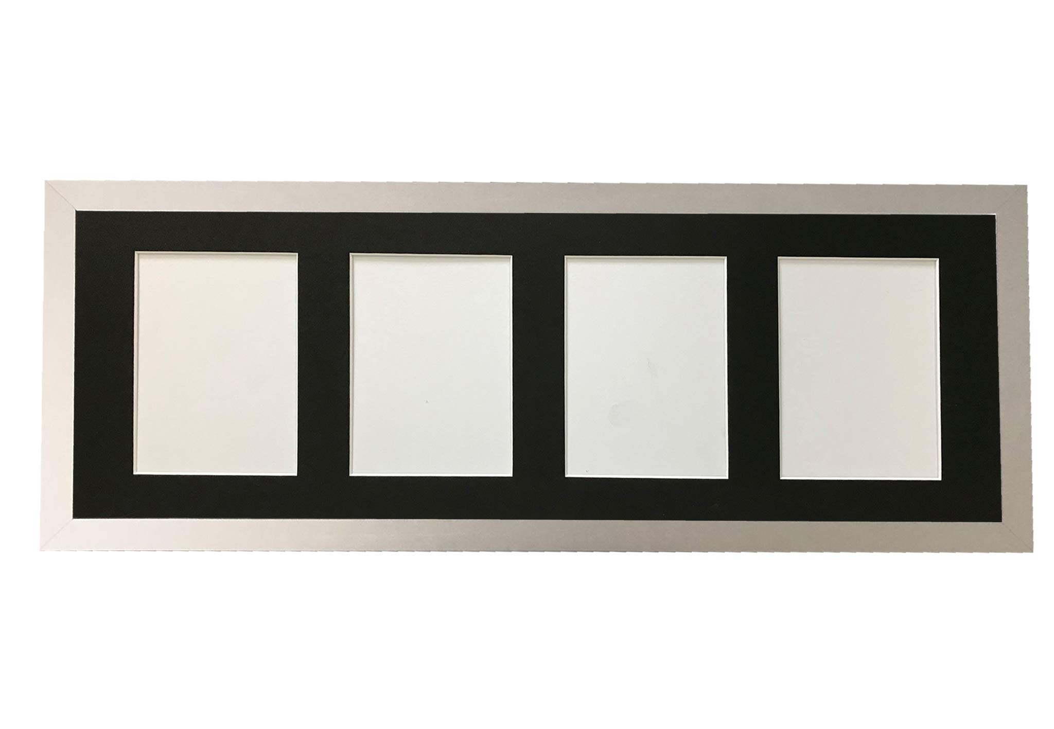 Frames By Post Silver Frame And Black Multi Mount H7 Silver Picture Photo Frame With Black 7 X 5 Inch Four Aperture Long Mount