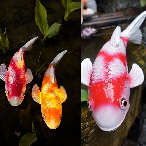 Miniatura 3 de Juego de 2 estatuas solares de jardín de peces koi, esculturas de peces de cerámica para decoración de patio al aire libre, patio, césped y balcón,