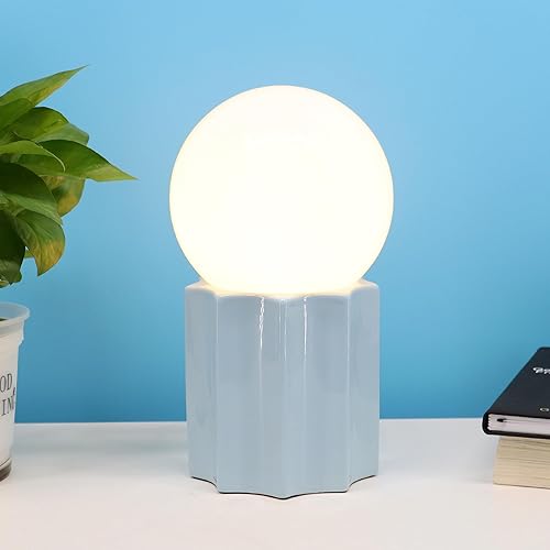 Miniatura 6 de Lámpara de mesa moderna de cerámica azul Base de cerámica blanca Jade redonda bola cristal acento lámpara