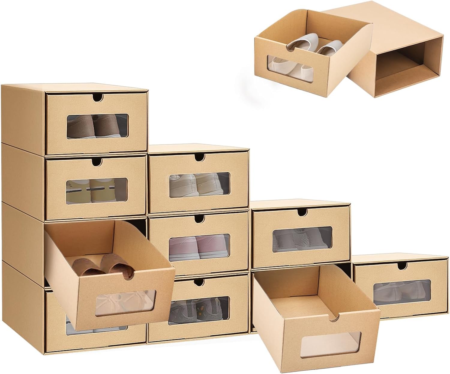 CPEX Shoe Organizer Containers Stackable Drawer Shoe Box Foldable Shoebox with Visible for Shoes File Dress or Toys Storage-image-5