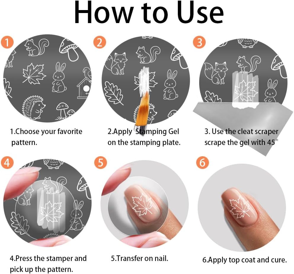 PH PandaHall 3pcs Animal Nail Stamping Plates Autumn Plants Nail Art Templates Wildlife Nails Art Design Maple Leaf Pumpkin Nails Image Plates for Women Thanksgiving DIY Printing Manicures Salon