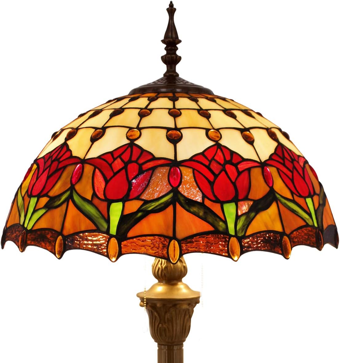 Tiffany Style Floor Standing Lamp 64 Inch Tall Stained Glass Tulip Flower Design Shade 2 Light Antique Base for Bedroom Living Room Reading Lighting Table Set S030 WERFACTORY