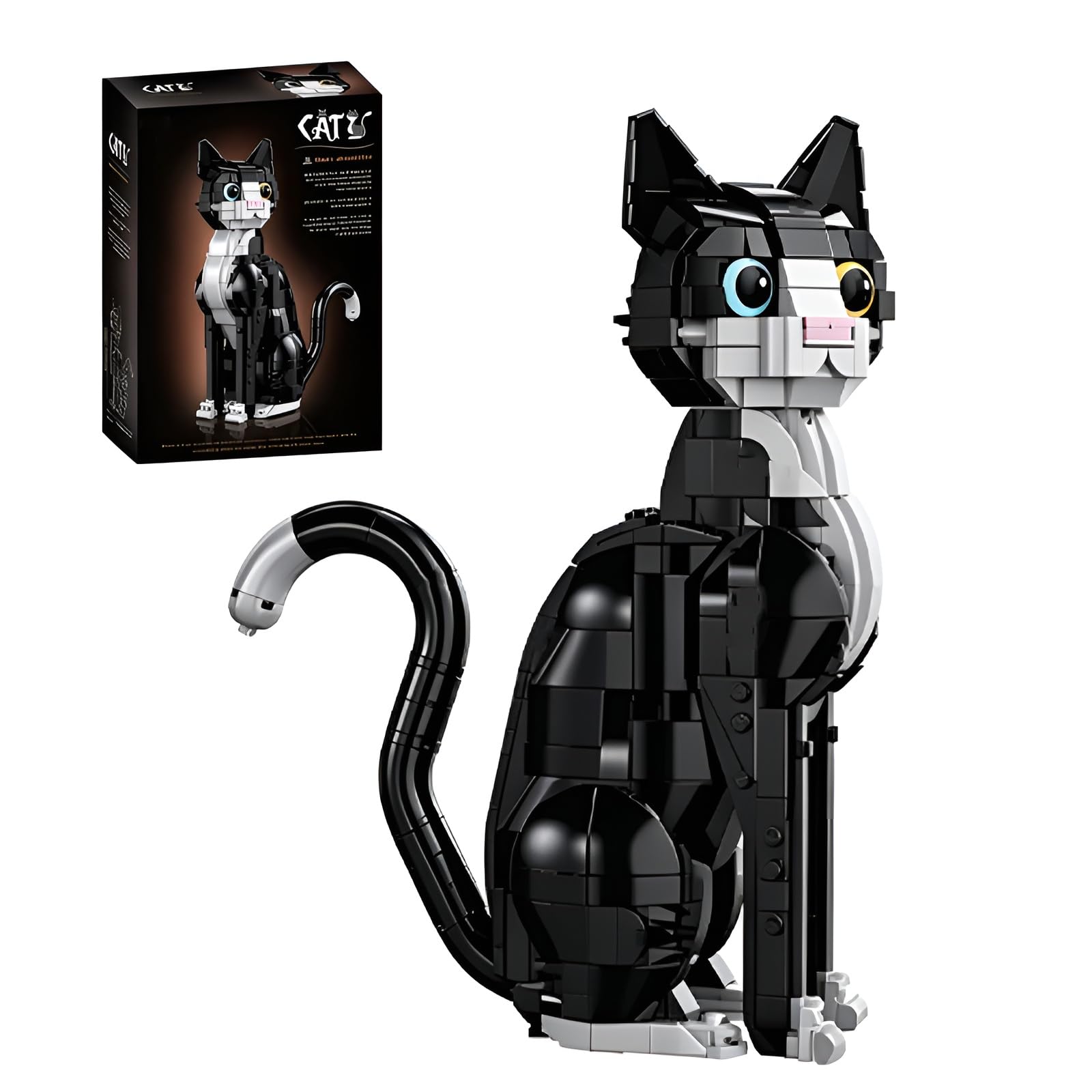 DzirePada Tuxedo Cat Building Set, Animal Kitten Model Display Decor