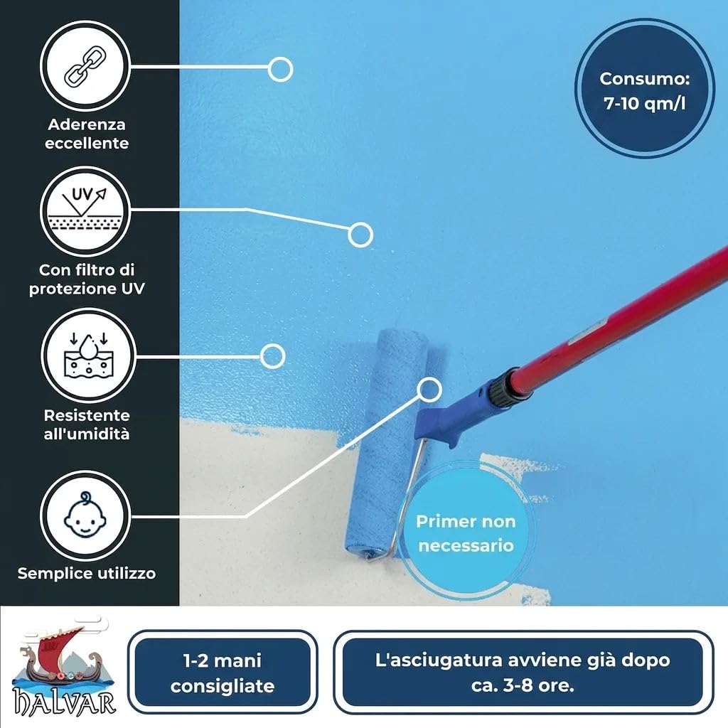 pittura per piscina scandinava – Rivestimento per piscine in blu, bianco, verde, verde acqua, grigio chiaro, grigio e antracite (1 L, Bianco) Halvar