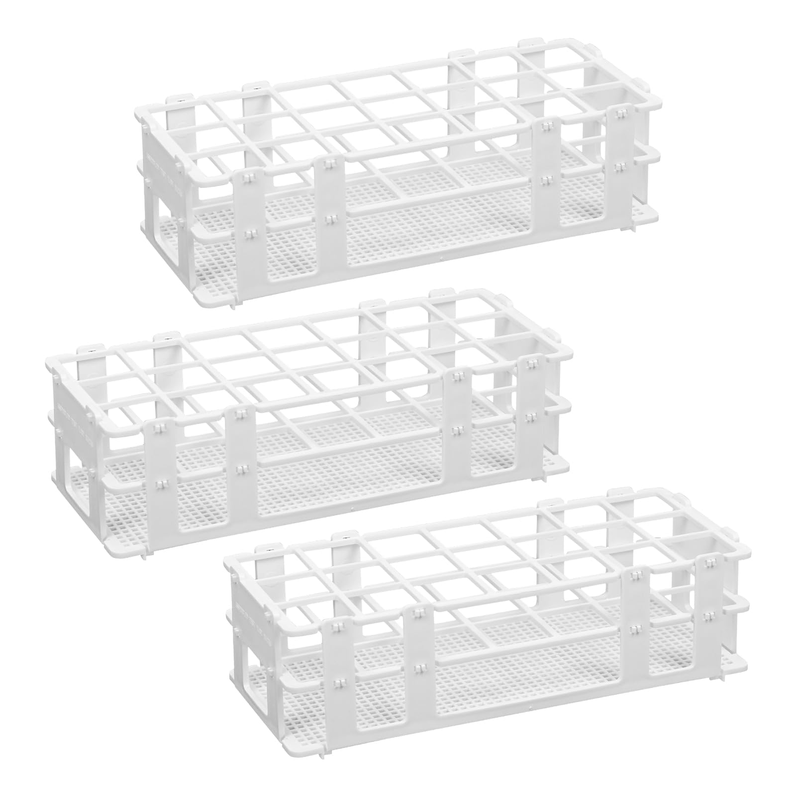 Estante de plástico para tubos de ensayo, soporte de laboratorio de 21 agujeros para tubos de 30 mm, desmontable, paquete de 3