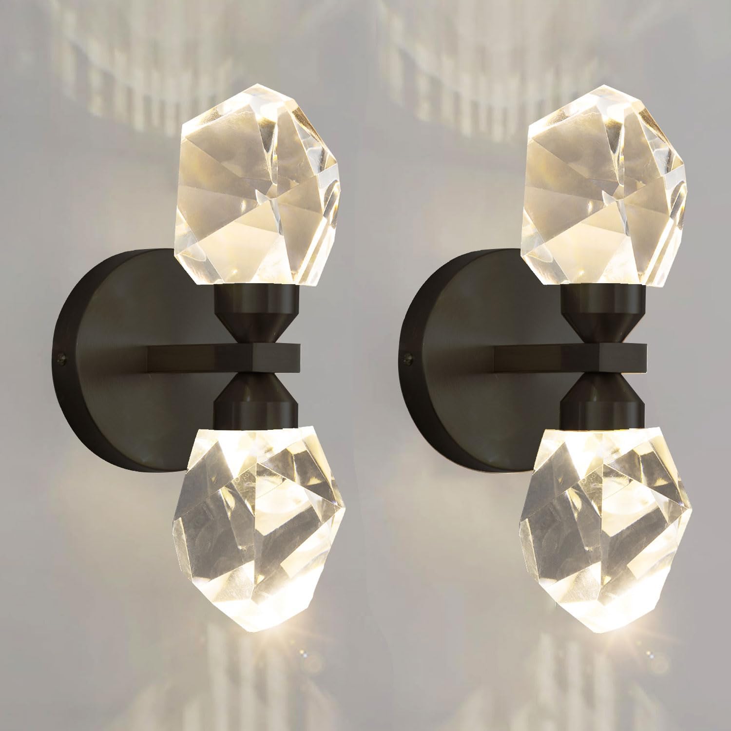 Set of 2 Wall Sconces Black Modern Crystal Wall Light Bathroom Vanity Lighting Bedroom Living Room Doorway Hallway Dining Room Lights Wall Mount Lighting Fixture with Warm Bubls Black 2 Light-2 packs