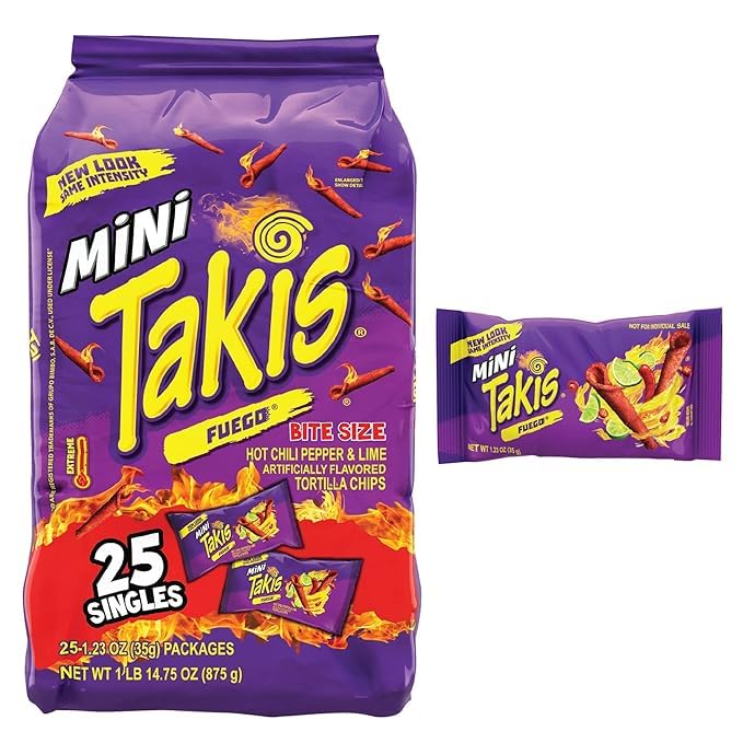 Chilly Pepper & Lime Flavor Takis Fuego Mini Tortilla Chips Extreme New Look Same Intensity 25 Singles In One King Size 875 Grams (Imported Usa) (B0D5RFBGM9) Amazon Price History, Amazon Price Tracker