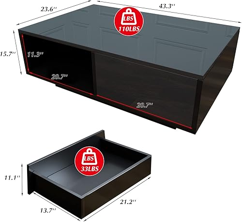 Miniatura 7 de COSVALVE Mesa de centro LED de alto brillo con cajón y luces LED de 16 colores, moderna mesa de centro para sala de estar con espacio de