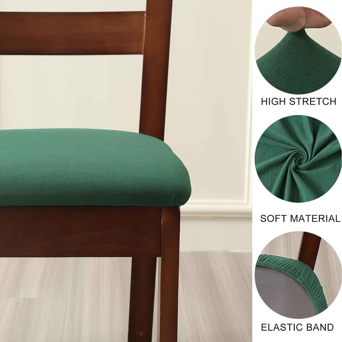 ZHILING Stretch dark green Chair Seat Covers for Dining Room Set of 4 - Image 3