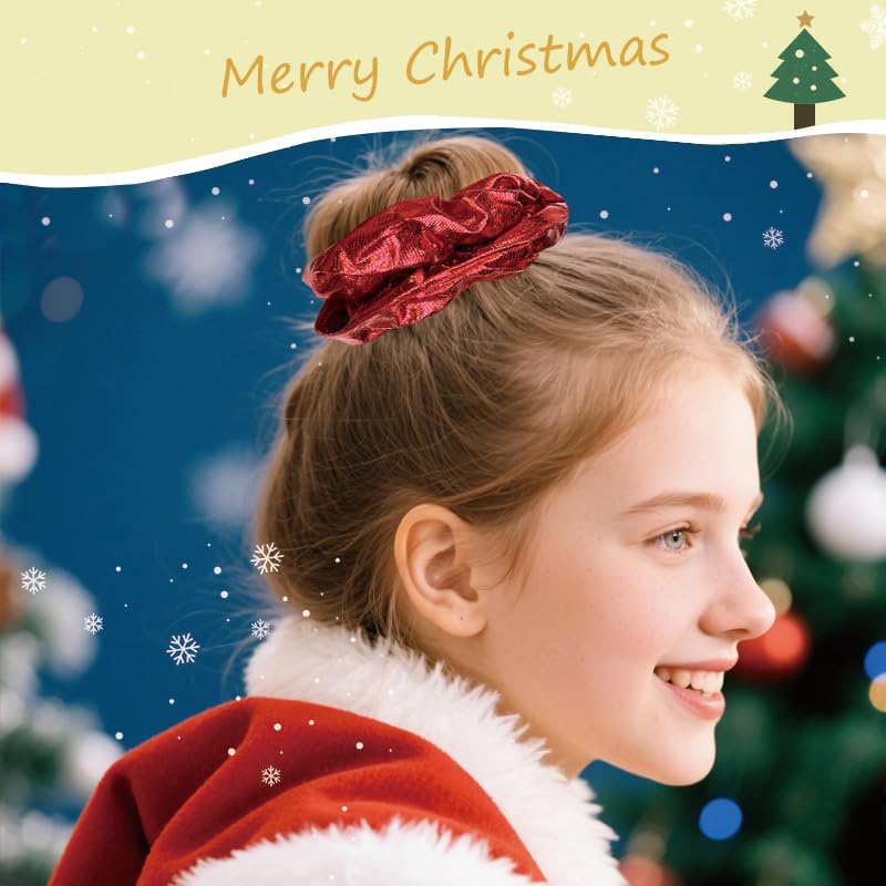 Wide Red Hair Scrunchie for Women Girls Wide Leather Hair Tie for Thick Fine Hair Red Leather Hair Accessories for Christmas Party Plain Soft Hair Bobbles for Short Long Hair Christmas Gifts - Image 2
