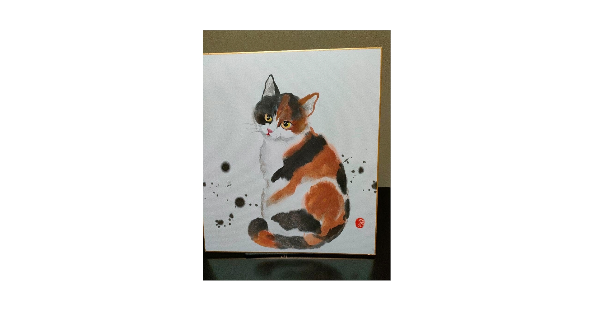 水墨画　墨彩　梅とねこ　手描き　自筆　肉筆 水墨画（墨彩）黒猫 ねこ 色紙 直筆 肉筆 絵画 アート ギフト