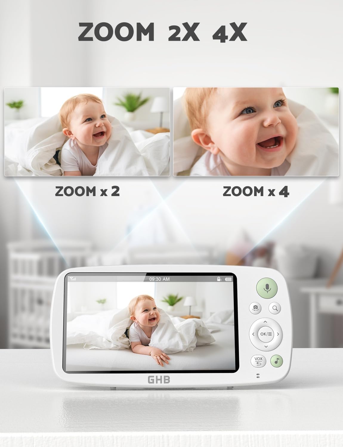 GHB Camara Vigilancia Bebe Vigilabebes con Camara con Pantalla IPS 5" 1080P Batería de 4000mAh Duración 7X 24 Horas Visión Nocturna Comunicación Bidireccional Escucha Bebes Admite hasta 4 Cámaras